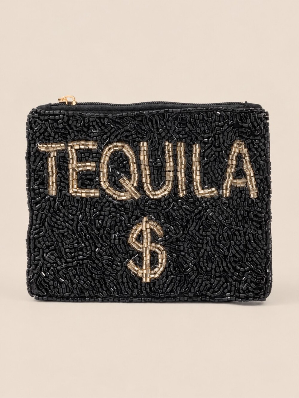 Beaded Black & Gold 'Tequila $' Pouch